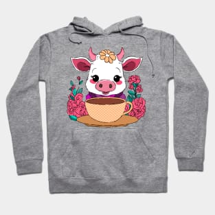 Cow Drinking Coffee Hoodie